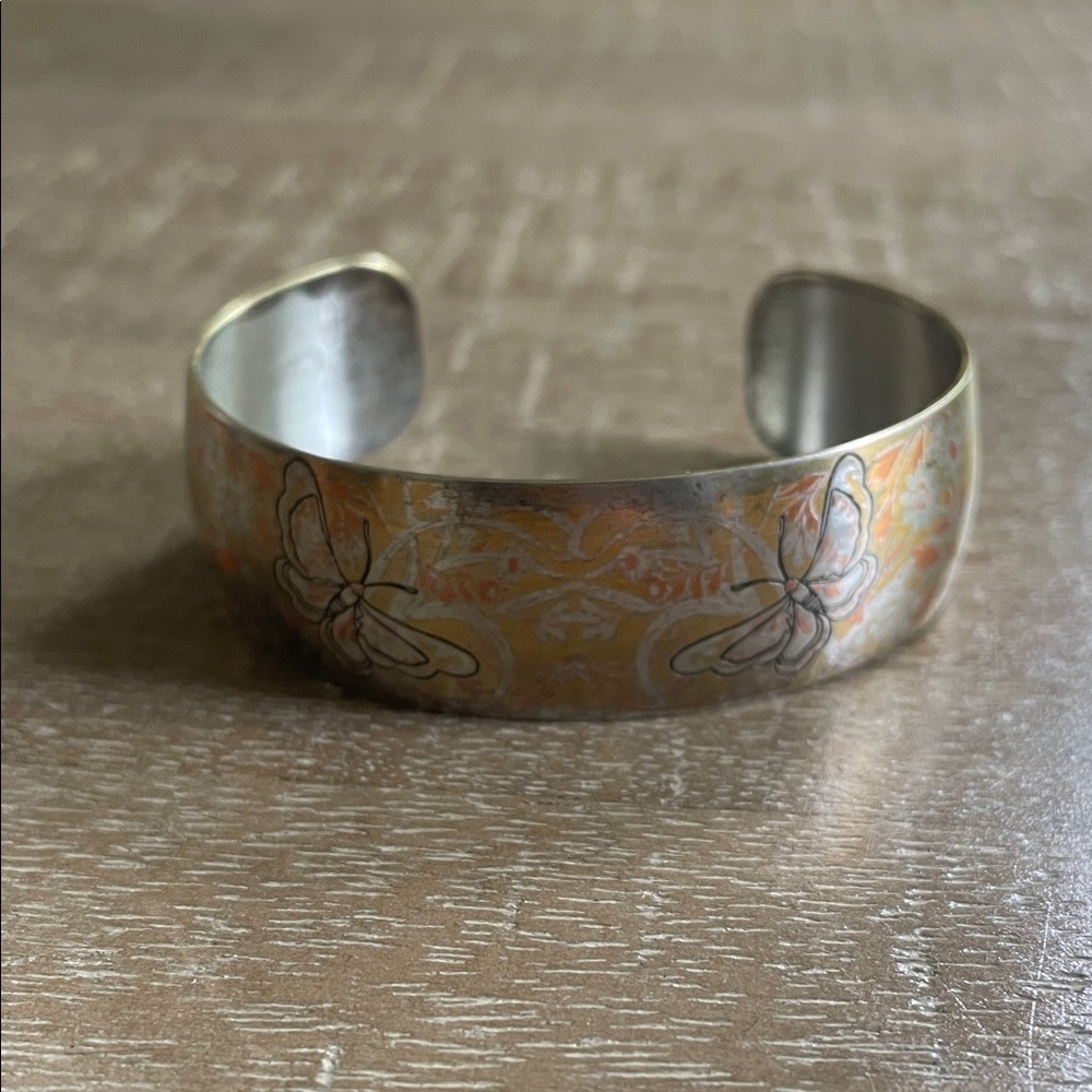 Vintage Reed & Barton Damascene Butterfly Etched Silver Tone Cuff Bracelet